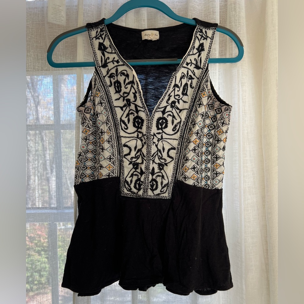 Anthropologie embroidered black blouse